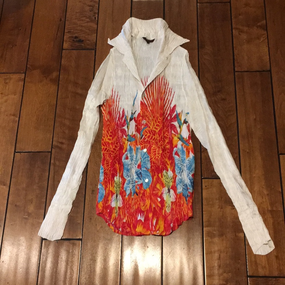 Roberto Cavalli silk compressed button down shirt